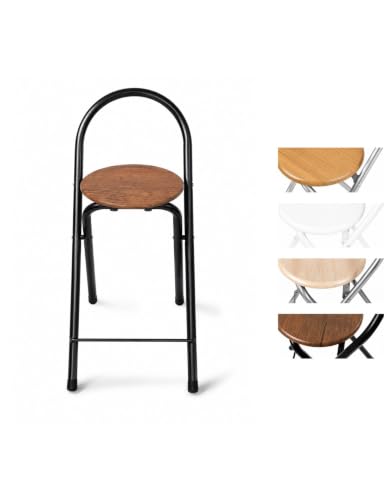 Jardin202 - Taburete Plegable de Cocina | Silla Plegable de Metal y Madera | 37x45x80 cm | Negro