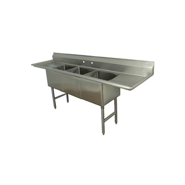 102" x 30" Triple Fabricated Bowl Scullery Sink by Advance Tabco – Stainless Steel, Model FC-3-1824-24RL