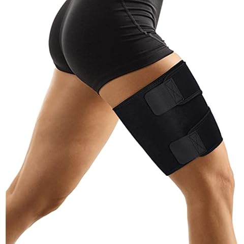 supregear Thigh Wraps Support, Adjustable Compression Neoprene Thigh Sleeve Hamstring Quad Wrap Upper Leg Brace for Women Men Pulled Groin Muscle, Quadriceps, Black, L Cover