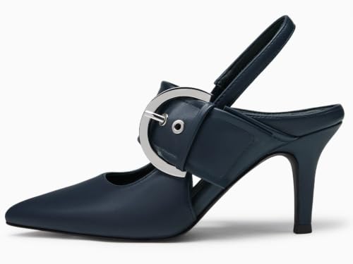 Image of Coutgo Womens Slingback Pumps Closed Pointed Toe High Heels Belt Buckle Strap Dressy Work Shoes