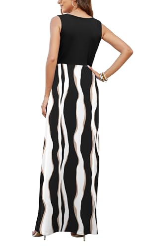 Image of AUSELILY Maxi Dresses for Women Summer Casual Sleeveless V Neck Wrap Dress | Sleeveless Long maxi dress with wrap V neck & side pockets, for formal cocktail, beach & casual daily wear