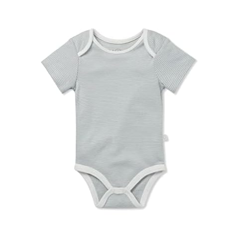 MORI Baby Short Sleeve Bodysuit in Blue Stripe for Boys & Girls - Romper with Envelope Neck & Nickel Free Popper - 3-6 Months Cover