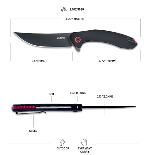 Image of CJRB Tactical Knife, Small Folding Pocket Knife with AR-RPM9 Steel Blade and G10 Handle for Men Outdoor, Survival, Hunting, Camping Gobi(J1906B) Black