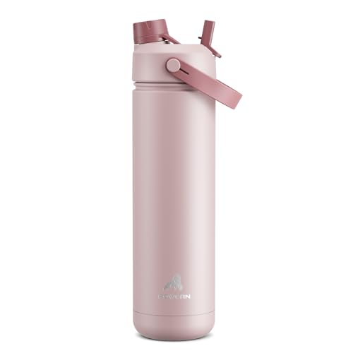 Image of POWCAN 26 oz Insulated Water Bottle with 2-in-1 Straw and Spout Lid, Keep Cold 24H, Leak-Proof, Fits in Car Cup Holder, Stainless Steel Water Bottle for Sports, Travel, Gym, and School (Dried Rose)
