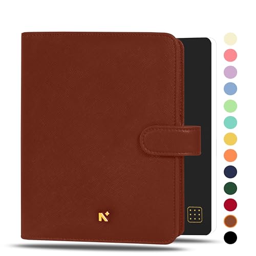 Image of NEORAH - B6 Notebook SLEEVE with SNAP Button + Dotgrid JOURNAL | Faux Leather Sleeve + Penloop | 2 Front 1 Back compartment | 6 Card Slots -BROWN