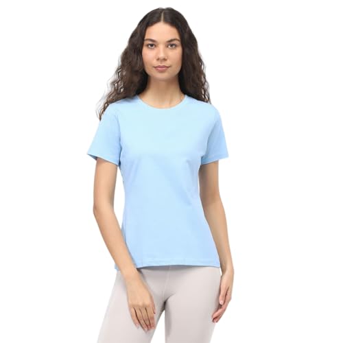 Image of NOBERO 100% Cotton T-Shirts for Women Stylish | Regular Fit | Solid T Shirts for Women 180 GSM Combed Cotton | Crew Neck Half Sleeve