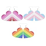 HOLIDYOYO 3組 レインボーストライプレザーイヤリング 彩虹テーマファッションアクセサリー 軽量快適装着 パーティー デイリー用男女兼用