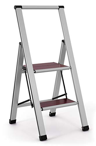 3.02' Brushed Aluminum/Wood Lightweight 2 Step Ladder