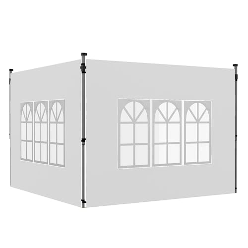 Outsunny 2er-Set Seitenteile für Pavillon 3x3/3x4 m Seitenwand mit Fenster wasserdicht Seitenwände aus Oxfordstoff als Windschutz und Sichtschutz für Partyzelt Weiß