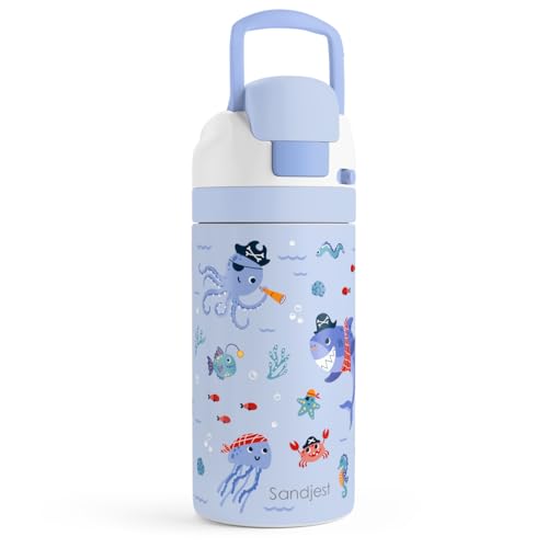 Image of Sea Animal Kids Insulated Stainless Steel Water Bottle 16 Oz, Travel Tumbler for School, Sports for Girls, Boys Christmas, Birthday, Back To School (Pirate Theme)