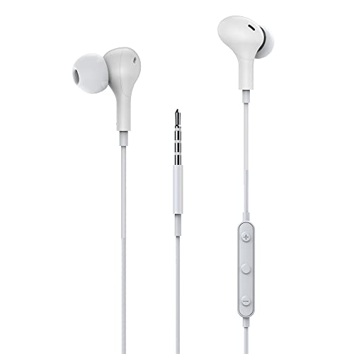 Earbuds Noise Cancelling Wired Magnetic Earphone Headphones for Samsung Galaxy A13 A23 A03S A02S A12 A22 A32 A42 A52 A72 A14 5G OnePlus Nord N30 N20 N200 5G TCL 40 XL 30 XL Stylus 5G (A- White)