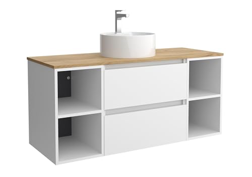 Salgar Mueble de Baño Bequia 120cm + Coqueta 2 Huecos Centrado + Encimera + Lavabo posar| Blanco Mate |120x45x56