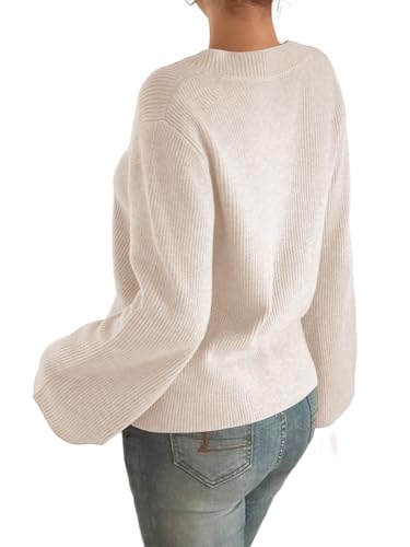 Yousify Womens V Neck Oversized Sweaters Long Sleeve Knit Pullover Trendy Casual Chunky Sweater4