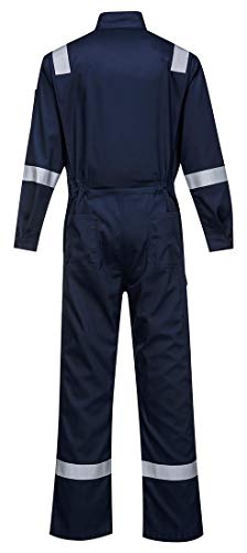Image of Portwest FR94 Bizflame Fire Resistant Coverall with FR Reflective Tape ASTM NFPA, Navy, 4XL | Navy, 4X Large, Regular, Dual Hazard, 88 /12 Cotton Nylon, Lightweight, Arc Rated
