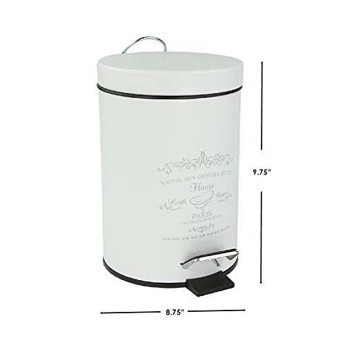 Home Basics Paris Collection Bathroom Accessories, Office, Bedroom, Decorative Waste Basket With Stylish Accent Decor To Complement Any Bathroom (3 Liter Waste Bin) #TOP6