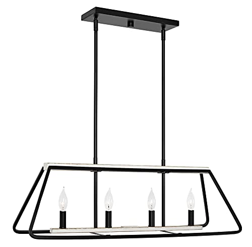 Amazon Crazy 🔥 Deals Kira Home Linden 32" 4-Light Modern Farmhouse Kitchen Island Light, Black + White Ash Wood Style Finish