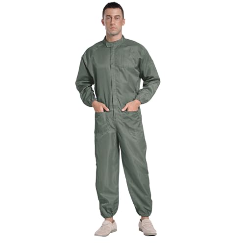 Rswnyirn Mono de trabajo de una pieza para hombre, ropa de trabajo, mono de manga larga, traje de pintor, mono azul, química, profesionales, taller, uniforme, conjuntos, gris, M