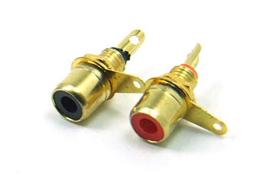 POPESQ® 2 unidades. x RCA Cinch Conector Hembra Set 1 Vías Placa Frontal Rojo/Negro Placa Oro #A3712