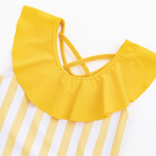 LIZENS Girls One Piece Swimsuits Kids Swimwear Striped Ruffle Cute Color Block Bathing Suit for Beach Size 2-123