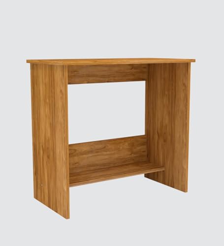 Image of Compact Study Desk with Storage Shelf, Natural Wood Finish, Space-Saving Home Office Table, 80x40x74 cm, DIY Assembly