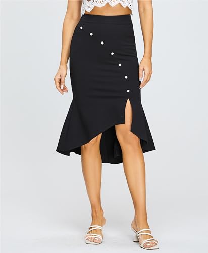 Kisidoo Women's Button Decor Split Elegant Vintage Office Knee Length Pencil Fishtail Skirt3