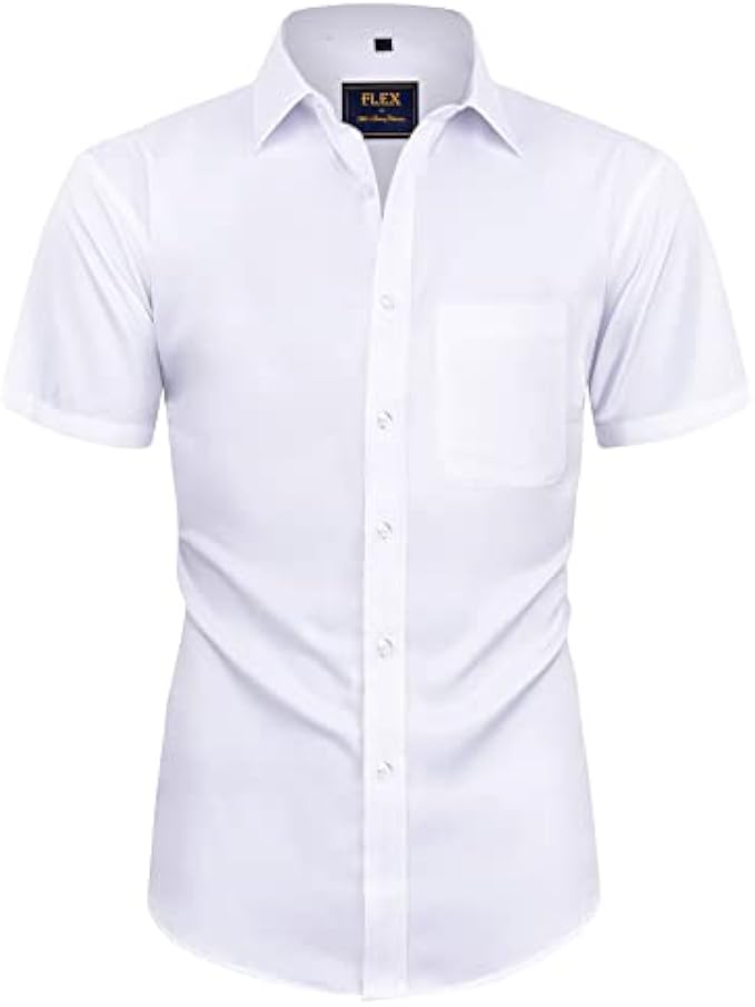 Alimens & Gentle Mens Short Sleeve Dress Shirts Wrinkle Free Solid Casual Button Down Shirts with Pocket