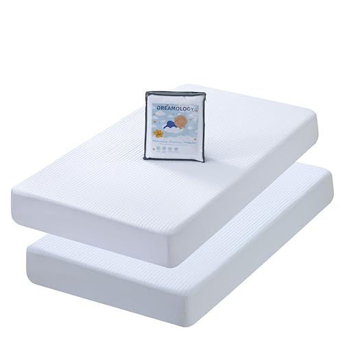 Dreamology Mini Crib Mattress Protector, 2 Pack, Mini Mattress Protector for Baby Girl and Baby Boy, Soft, Quilted Crib Mattress Pad Cover, Waterproof for Mini Mattress, 38x24 (White)
