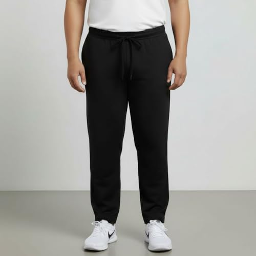 Image of Khakey Men's Black Regular Fit Cotton Plus Size Track Pant|Regular Fit Track Pants|Cotton Trackpant for Men|Solid Trackpants Men Combo