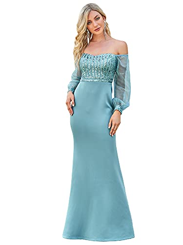 Ever-Pretty Fuera del Hombro Vestido de Novia Sirena Manga Larga Invierno Tul para Mujer Blanco...