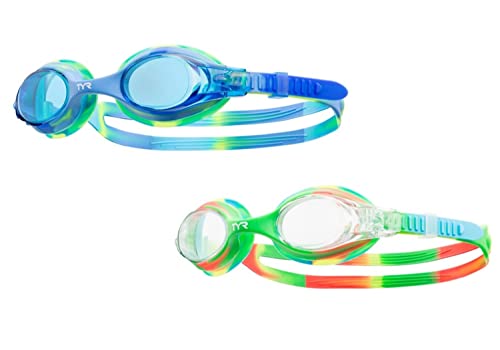 Image of TYR Kids Tie Dye Swimple Swim Goggles, Blue /Green & Green /Orange