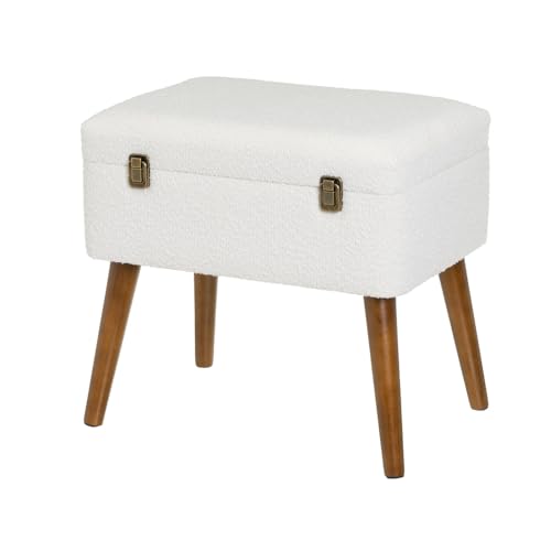 LOLAhome Puff arcón Maleta tapizado con Tela de Borreguito Blanca de 50x35x46 cm