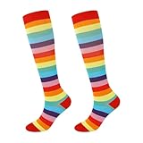 Junely Rainbow Compression Socks for Women Pride Knee High Socks for Running Athletic Nurses Pregnant Women Work Support Travel Flight Sports Gifts Colorful