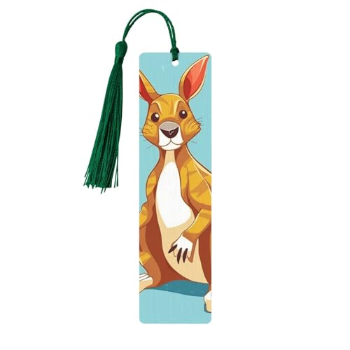 タッセル付き木製しおり ヴィンテージ木製ブックマーク 面白い漫画 カンガルー動物園 ファンシー ハンドメイド クラフトブックマーク 読書ページマーカー 木製ハンギングタグ オーナメント 本好き向け