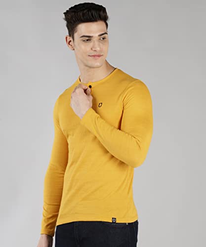 Image of Urbano Fashion Men's Solid Henley Neck Slim Fit Full Sleeve Cotton T-Shirt