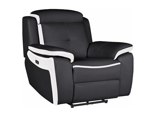Vente-unique - Fauteuil Relax électrique en Cuir Angelique - Noir/Blanc - Appuie-tête