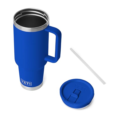 Image of YETI Rambler 40 oz Travel Mug with Flip Straw Lid - Stainless Steel, Vacuum Insulated, Leakproof, Cup Holder Friendly, Royal Blue