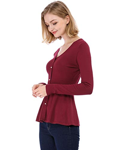 Allegra K Women's Peplum Sweater Ribbed V Neck Long Sleeve Knit Peplum Tops4