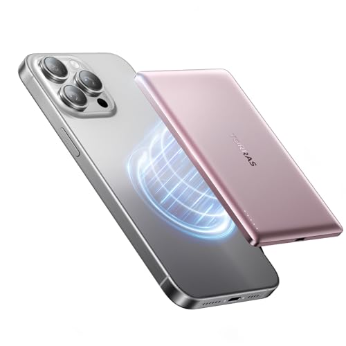 TORRAS MiniMag Power Bank, 5,000mAh Wireless Portable Charger with USB-C Cable, [Ultimate Slim] Fast Charging Durable Magnetic Battery Pack for iPhone 15 Pro Max /15 Pro/15/14/13/12, Glacier Gray