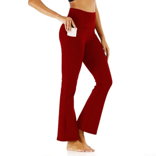 Pantalones de yoga de cintura alta y pierna recta para mujer, poliéster, 90% elastano, 10%, pantalones deportivos elásticos de secado rápido para fitness casual y uso en las cuatro estaciones (S rojo