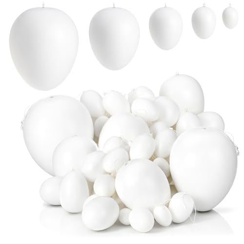 com-four® 72x weiße Deko-Ostereier aus Kunststoff - große und kleine Plastikeier zum Anmalen und Aufhängen - Kunststoffeier-Dekoration zu Ostern