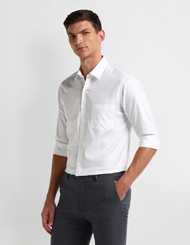 Image of Arrow Solid Slim Fit Mens Formal Shirt - 100% Cotton, Breathable & Comfortable, Full Sleeves Shirts for Men