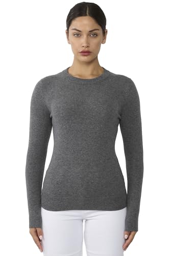 Image of JENNIE LIU Women's 100% Pure Cashmere Crew Neck Sweater, Tight Knit Cozy Soft Hand Washable Long Sleeve Pullover