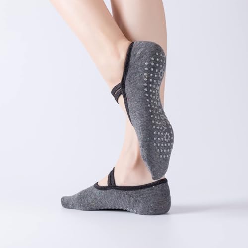 Image of Yoga Pilates Socks with Grips Band for Women Non Slip Cushioned Low Cut Socks for Dance Barre Ballet