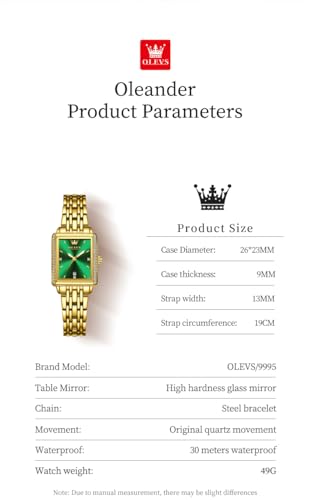 Image of OLEVS Gold Watches for Women Original Luxury Small Square Diamond Wrist Watch Analog Quartz Stainless Steel Waterproof Stylish Ladies Watch Date