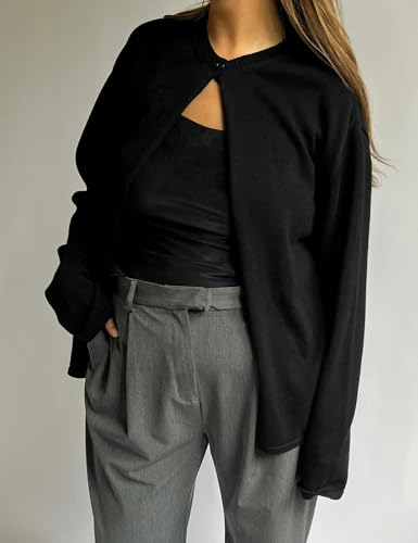 Arssm Womens One Button Cardigan Sweaters Crewneck Long Sleeve Sweater Open Front Knit Sweater Top2