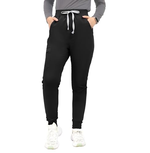 Kitmaz Medium High Waisted Scrub Pants for Women - 4-Way Stretch Anti-Wrinkle Slim Fit Medical Jogger Pants