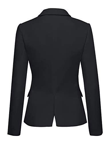 Luvamia Women'S Notched Lapel Neck Long Sleeves One Button Pockets Blazer Jacket Wear To Work Suit New Black Size M thumb #1