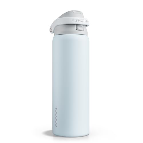 Image of ENCOOL Leakproof Insulated Water Bottle with Straw Dual-Sip Water Bottle Bag-Safe Design for Work, Commute & Gym - Keeps Drinks Cold All Day, 32 oz, Misty Grey