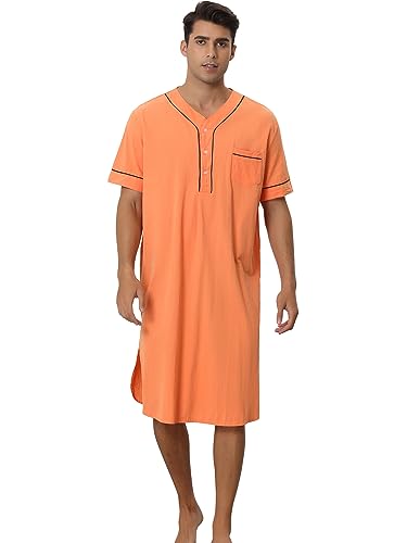 Lars Amadeus Nightshirts for Men's Short Sleeves Henley Neck Comfy Sleepwear Nightgown