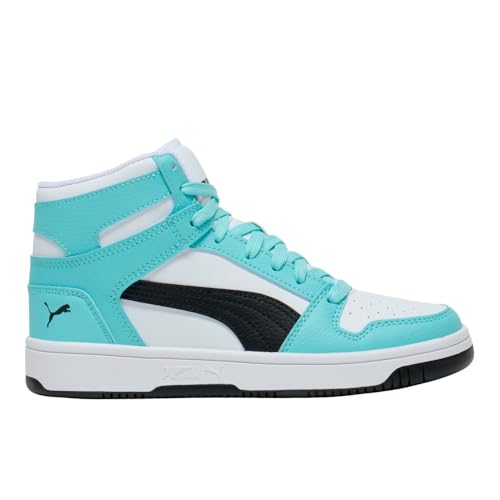 Image of PUMA Women's Rebound Layup Mid Shoes, Puma White /Puma Black /Safe Lake 9.5 Medium
